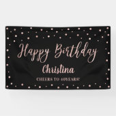 Roos Gold en zwarte Happy Birthday-feestdag Spandoek (Horizontaal)