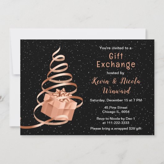 Roos Gold- en zwarte kerstcadeauruil Kaart (Voorkant)