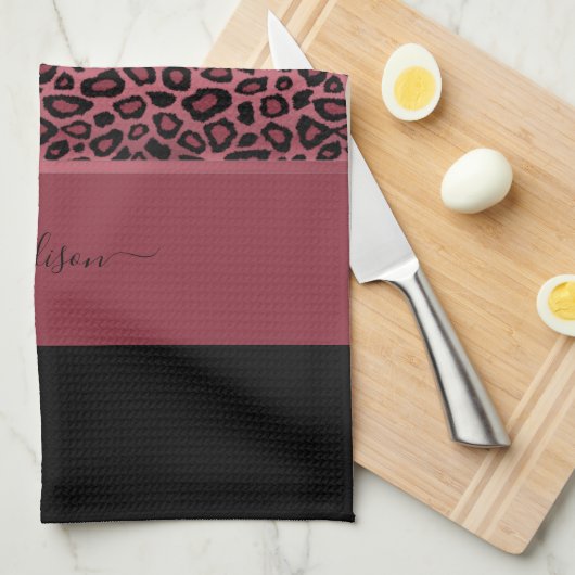 Roos Gold en zwarte luipaard - Dierafdrukken Theedoek (Quarter Fold)