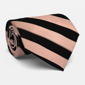 Roos Gold en zwarte Striped Groomsmen Stropdas (Opgerold)