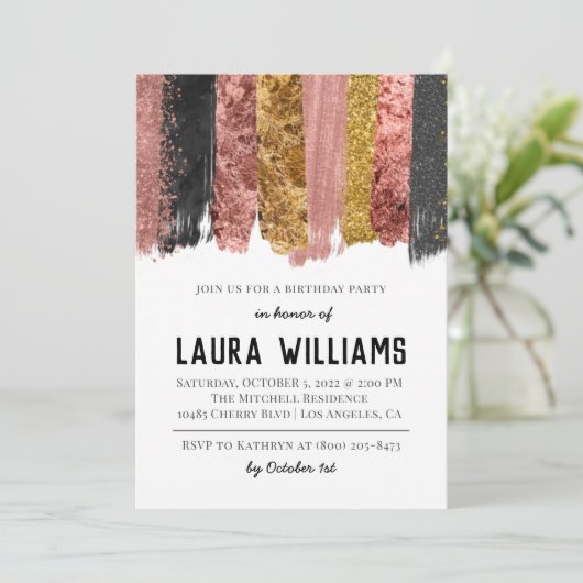 Roos Gold en zwarte tapedrive - uitnodiging op zat (Staand voorkant)