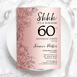 Roos Gold Enterprise 60e verjaardag Kaart<br><div class="desc">Roos Gold Surprise 60th Birthday Party Invitation. Het vrouwelijke vormgeving van Glam met botanische accenten en typografische scriptlettertypen. Eenvoudige bloemige uitnodigingskaart perfect voor een stijlvol vrouw verrassingsfeest. Kan op elke leeftijd worden aangepast. Uitnodigingen op Zazzle afdrukken of sjabloon voor digitaal afdrukken direct downloaden.</div>