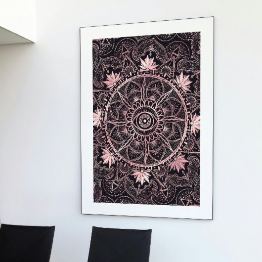 Roos Gold Eye Mandala Black Design Poster