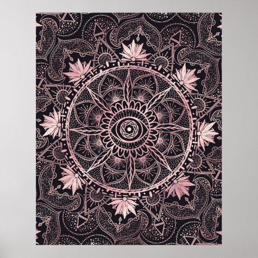 Roos Gold Eye Mandala Black Design Poster (Voorkant)