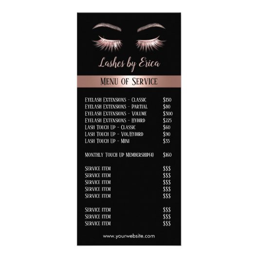 Roos Gold Eyelash Extensions Beauty Salon Price Reclamekaart (Voorkant)