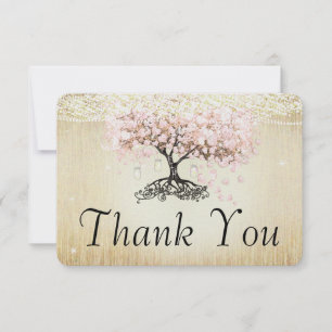 Roos Gold Fairy Lights Heart Leaf Tree Dank u Bedankkaart