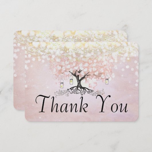 Roos Gold Fairy Lights Heart Leaf Tree Dank u Bedankkaart (Voorkant / Achterkant)