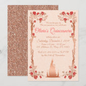 Roos Gold Fairytale Quinceanera Uitnodiging (Voorkant / Achterkant)