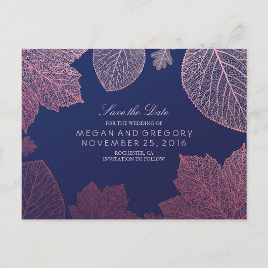 Roos Gold Fall Leaves Elegant Save the Date Aankondigingskaart (Voorkant)