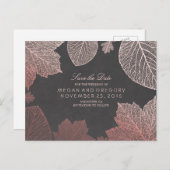 Roos Gold Fall Leaves Elegant Save the Date Aankondigingskaart (Voorkant / Achterkant)