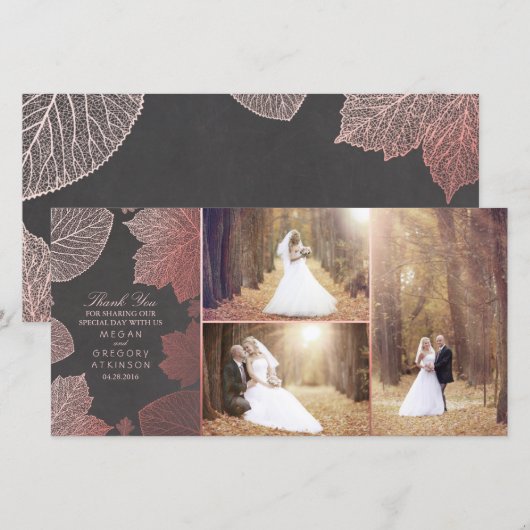 Roos Gold Fall Leaves Weduwfoto Hartelijk dank Bedankkaart (Voorkant / Achterkant)