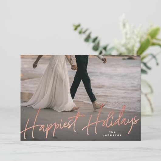Roos Gold Family Happy Holiday Foto Feestdagenkaart (Staand voorkant)