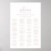 Roos Gold Fancy Script Alfabetical Seating Chart Poster (Voorkant)