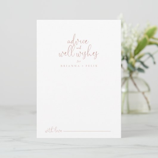 Roos Gold Fancy Script Wedding Well Wwish Advieskaart (Staand voorkant)