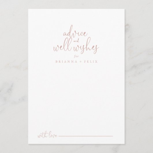 Roos Gold Fancy Script Wedding Well Wwish Advieskaart (Voorkant)