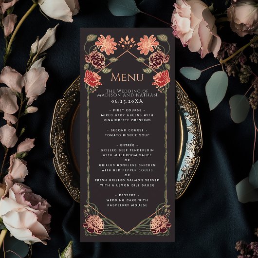 Roos Gold Fantasy Enchanted Floral Garden Wedding Menu