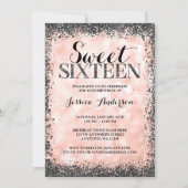 Roos Gold Faux Black Glitter Lights Sweet 16 Kaart (Voorkant)