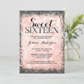 Roos Gold Faux Black Glitter Lights Sweet 16 Kaart (Staand voorkant)