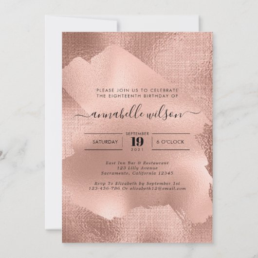 Roos Gold Faux Foil 18th Birthday Kaart (Achterkant)
