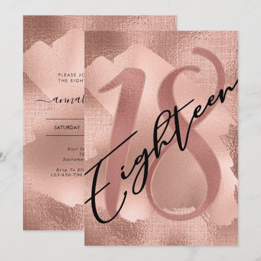 Roos Gold Faux Foil 18th Birthday Kaart (Voorkant / Achterkant)