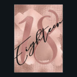 Roos Gold Faux Foil 18th Birthday Kaart<br><div class="desc">Chic,  trendy 18e verjaardagsfeestuitnodiging. Het ontwerp is voorzien van een gouden achtergrond met roos gouden achtergrond met een roos gouden folieslag,  een typografisch script van achttien en een getal van 18 aan de voorzijde. Pas verder aan met partijdetails op de rug.</div>