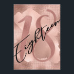 Roos Gold Faux Foil 18th Birthday Kaart<br><div class="desc">Chic,  trendy 18e verjaardagsfeestuitnodiging. Het ontwerp is voorzien van een gouden achtergrond met roos gouden achtergrond met een roos gouden folieslag,  een typografisch script van achttien en een getal van 18 aan de voorzijde. Pas verder aan met partijdetails op de rug.</div>