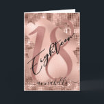 Roos Gold Faux Foil 18th Birthday Kaart<br><div class="desc">Chic,  trendy 18e verjaardagskaart Het ontwerp is voorzien van roos gouden dunne achtergrond en penseelstreek in helderdere gouden kleur van het roos,  nummer 18 en typografische script achttien in vetgedrukt zwart schrift. Pas het bericht aan de binnenkant aan en noem het op de voorzijde van de kaart.</div>