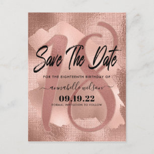 Roos Gold Faux Foil 18th Birthday Save the Date Briefkaart