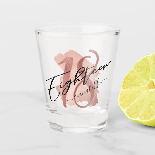 Roos Gold Faux Foil 18th Birthday Shot Glas (Voorkant)