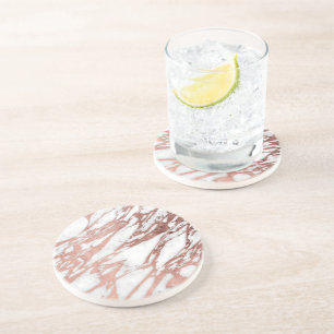 Roos Gold Faux Foil en White Marble Pattern Zandsteen Onderzetter