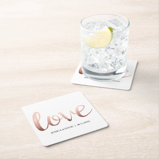 Roos Gold Faux Foil Love Kartonnen Onderzetters (Insitu)