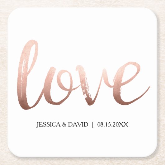 Roos Gold Faux Foil Love Kartonnen Onderzetters (Voorkant)