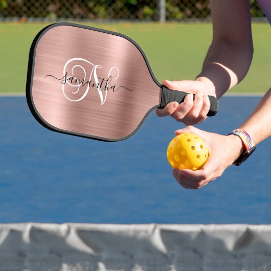 Roos Gold Faux Folie Curly Monogram Pickleball Paddle (Insitu)