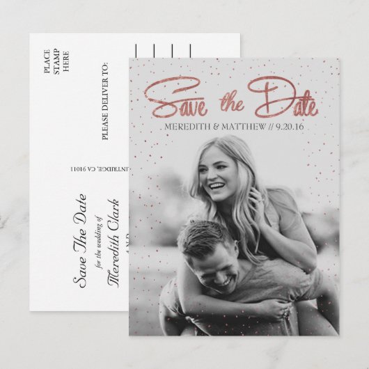 Roos Gold Faux Folie Save the Date Briefkaart (Voorkant / Achterkant)
