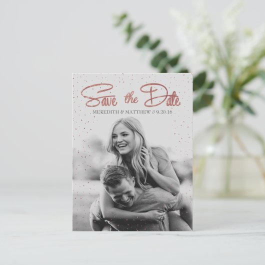 Roos Gold Faux Folie Save the Date Briefkaart (Staand voorkant)