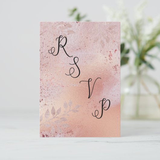Roos Gold Faux Folie Textuur en olie RSVP Kaartje (Staand voorkant)