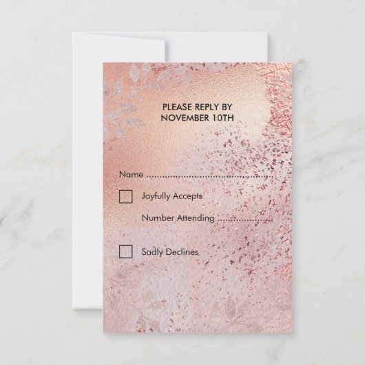 Roos Gold Faux Folie Textuur en olie RSVP Kaartje (Achterkant)