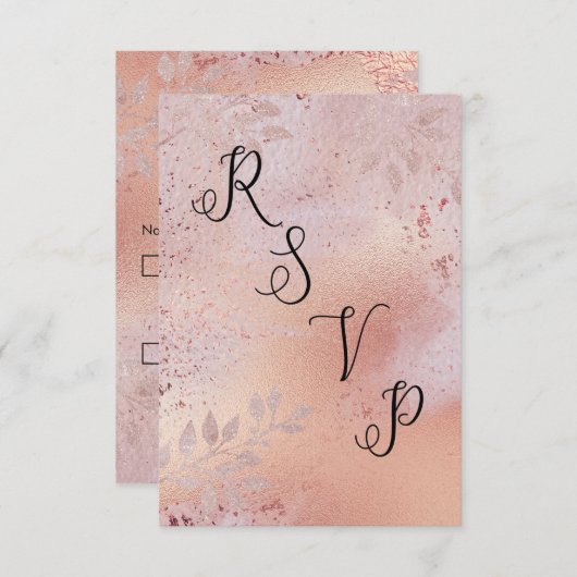 Roos Gold Faux Folie Textuur en olie RSVP Kaartje (Voorkant / Achterkant)