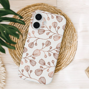 Roos Gold Faux Folie White Botanical Pattern iPhone 16 Hoesje