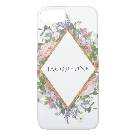 Roos Gold Faux Geometric Modern Peony Eucalyptus Case-Mate iPhone Case (Achterkant)