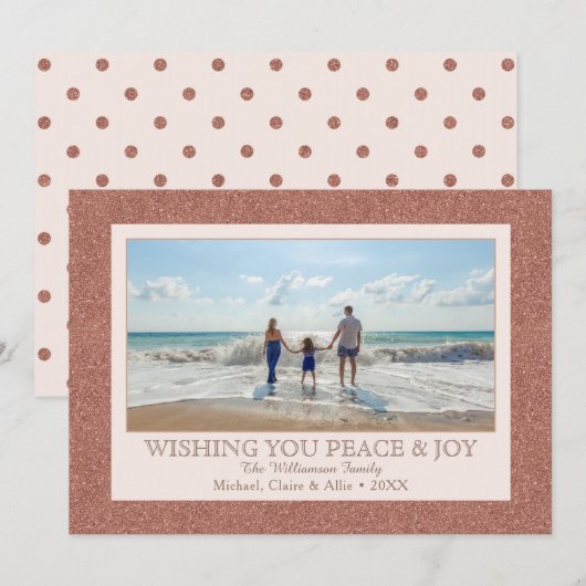 Roos Gold Faux Glitter | 1 Fotovakantie Feestdagenkaart (Voorkant / Achterkant)