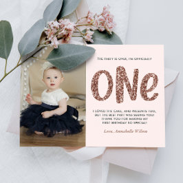 Roos Gold Faux Glitter 1e verjaardag Hartelijk dan Briefkaart