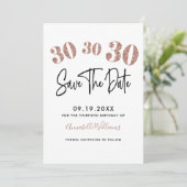 Roos Gold Faux Glitter 30e verjaardag Save The Date (Staand voorkant)