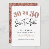 Roos Gold Faux Glitter 30e verjaardag Save The Date (Voorkant / Achterkant)