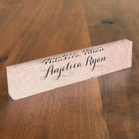 Roos Gold Faux Glitter - Aangepast zwart script Naambordje (Zijkant)