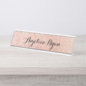 Roos Gold Faux Glitter - Aangepaste scriptnaam Bureau Naambordje (Voorkant)