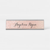 Roos Gold Faux Glitter - Aangepaste scriptnaam Bureau Naambordje (Voorkant)