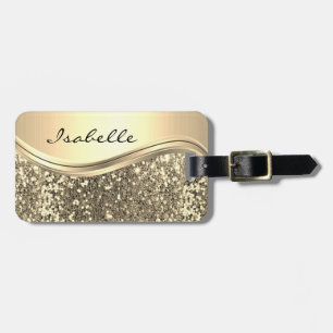 Roos Gold Faux Glitter Bling Personalized Metal Bagagelabel