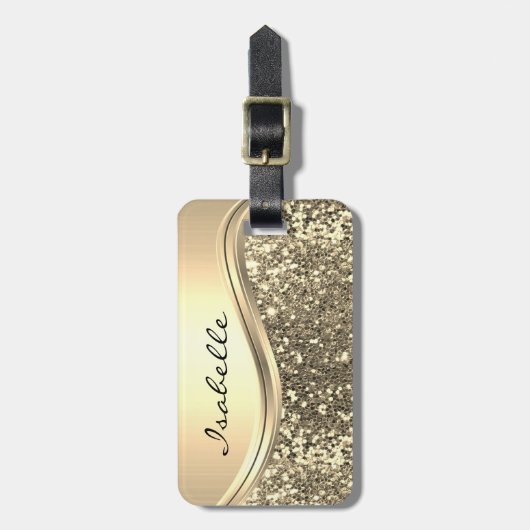 Roos Gold Faux Glitter Bling Personalized Metal Bagagelabel (Voorkant verticaal)