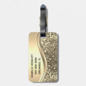 Roos Gold Faux Glitter Bling Personalized Metal Bagagelabel (Achterkant verticaal)